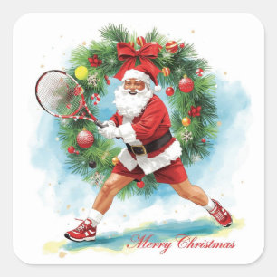 Sticker Carré Noël de tennis avec le Père Noël