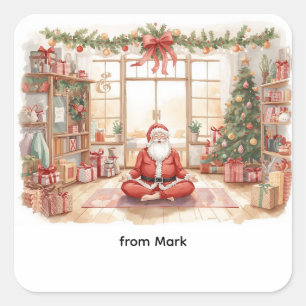 Sticker Carré Noël de yoga avec le Père Noël en cours de yoga La