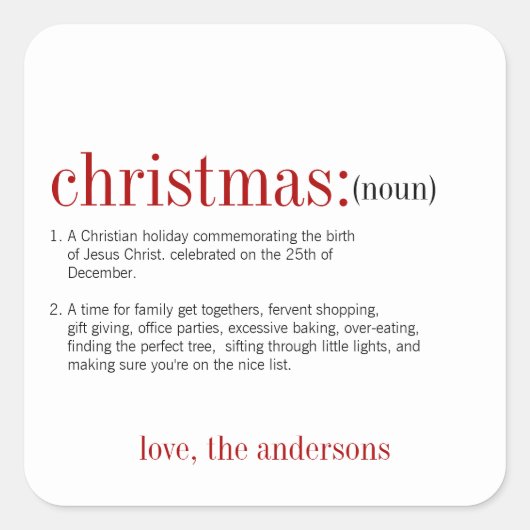 Sticker Carré Noël Définition Fête blanche (Devant)