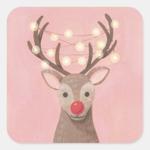 Sticker Carré Noël des rennes du nez rouge 