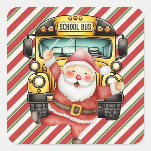 Sticker Carré Noël du bus scolaire pour la carte de voeux du con (Devant)