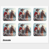 Sticker Carré Noël du Père Noël occidental à cheval (Feuille)