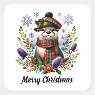 Sticker Carré Noël écossais Otter Noël avec chardon
