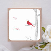 Sticker Carré Noël Elégant Red Cardinal Winter Birch Tree