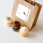 Sticker Carré Noël Elégant Red Cardinal Winter Birch Tree