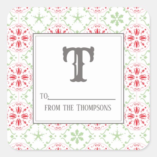 Sticker Carré Noël Élégant Rouge et Vert De À (Devant)