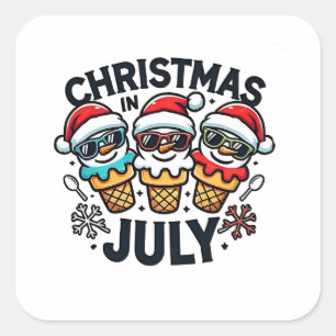 Sticker Carré Noël en Juillet 4 juillet Glace USA