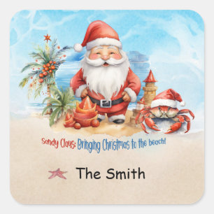 Sticker Carré Noël en juillet à la plage
