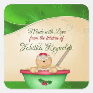 Sticker Carré Noël, Fabriqué avec amour, Fille de pain d'épices