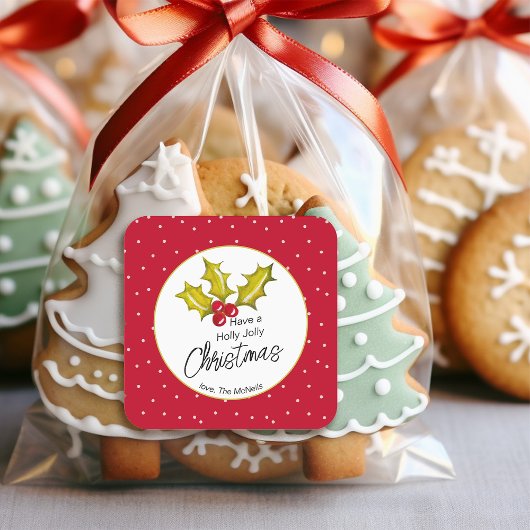 Sticker Carré Noël fantaisiste à pois avec du houx