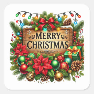 Sticker Carré Noël festif Joyeux Noël