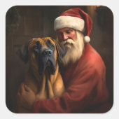 Sticker Carré Noël festif Rhodesian Ridgeback Santa Claus (Devant)