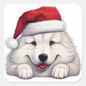 Sticker Carré Noël festif Samoyed (Devant)