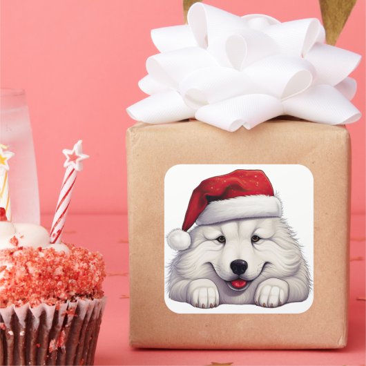 Sticker Carré Noël festif Samoyed (Fête)