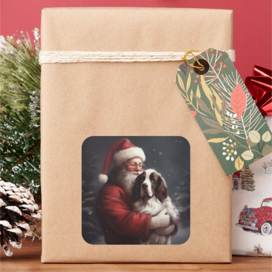 Sticker Carré Noël festif Springer Spaniel Santa Claus (vacances)