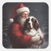 Sticker Carré Noël festif Springer Spaniel Santa Claus (Devant)