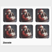 Sticker Carré Noël festif Springer Spaniel Santa Claus (Feuille)