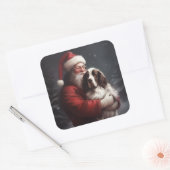 Sticker Carré Noël festif Springer Spaniel Santa Claus (Enveloppe)