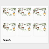 Sticker Carré Noël Fête Bonjour Nom Balise Pine (Feuille)