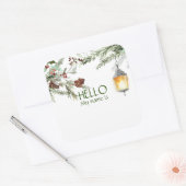 Sticker Carré Noël Fête Bonjour Nom Balise Pine (Enveloppe)