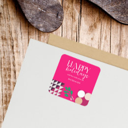 Sticker Carré Noël géométrique moderne rose Bourgogne