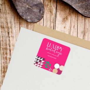 Sticker Carré Noël géométrique moderne rose Bourgogne