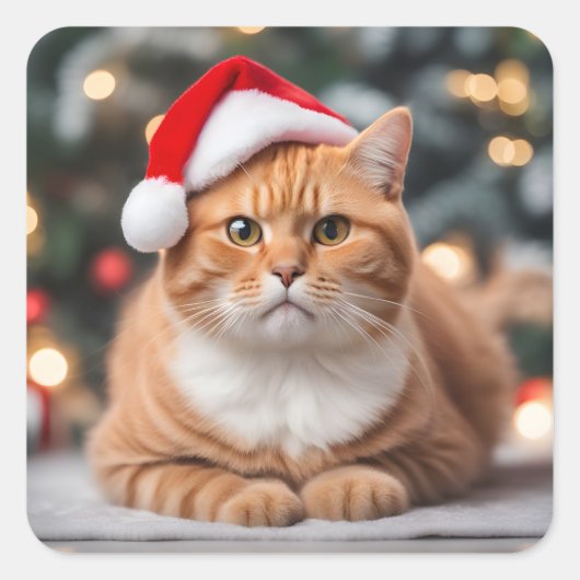 Sticker Carré Noël Ginger British Shorthair (Devant)