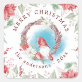 Sticker Carré Noël Gnome Fête Élégante Florale (Devant)