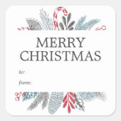 Sticker Carré Noël Hiver Botanique Verdure De et vers (Devant)