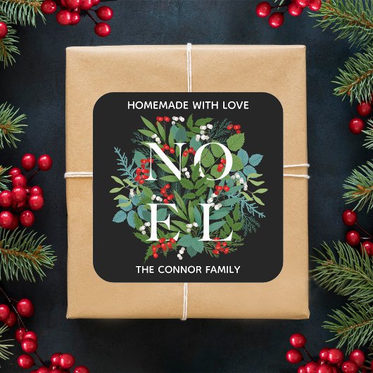 Sticker Carré NOEL Holly Berries Noël maison