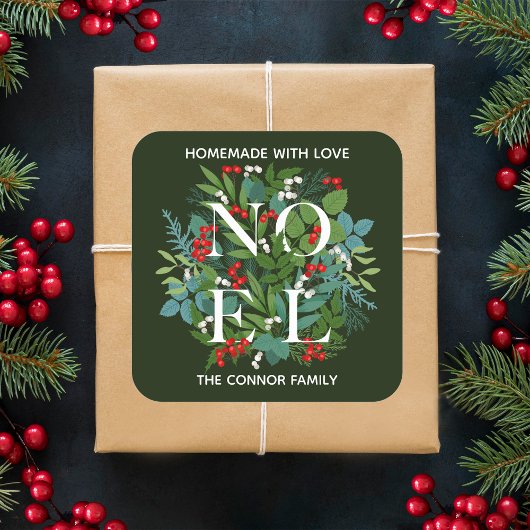 Sticker Carré NOEL Holly Berries Noël maison