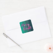 Sticker Carré Noël Joyeux et rose vert clair (Enveloppe)