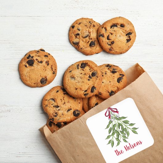 Sticker Carré Noël Joyeux Mistletoe Vacances Feuilles de verdure