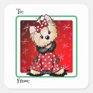 Sticker Carré Noël KiniArt Yorkie