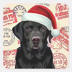 Sticker Carré Noël labrador noir