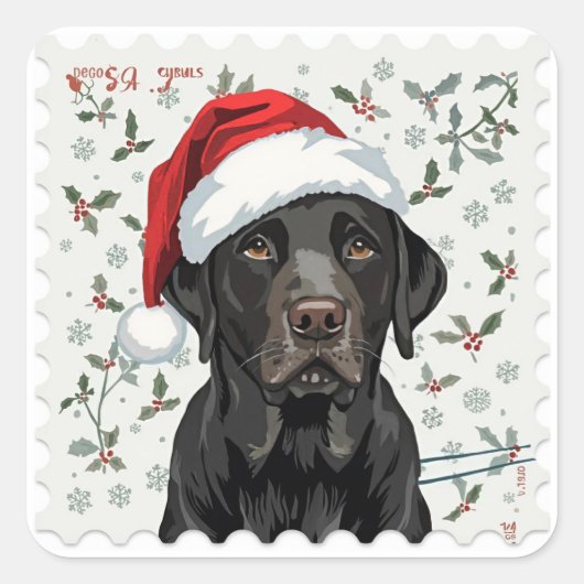 Sticker Carré Noël labrador noir (Devant)
