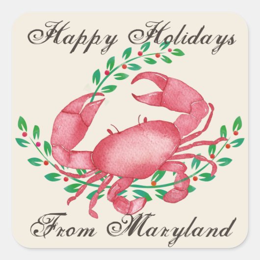 Sticker Carré Noël le plus joyeux du crabe du Maryland (Devant)