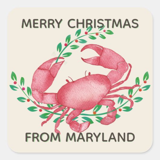 Sticker Carré Noël le plus joyeux du crabe du Maryland (Devant)