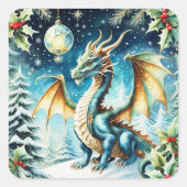 Sticker Carré Noël Magique Dragon Avec Holly (Devant)