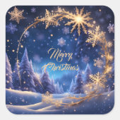 Sticker Carré Noël magique - flocons de neige dorés sur bleu (Devant)