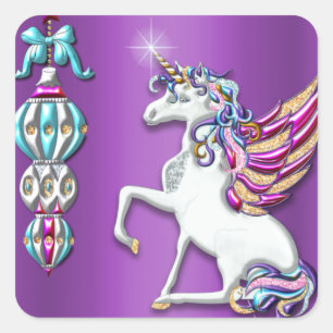 Sticker Carré Noël mauve à l'Unicorne