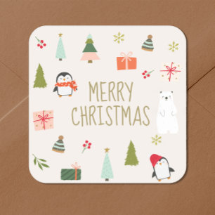 Sticker Carré Noël mignon