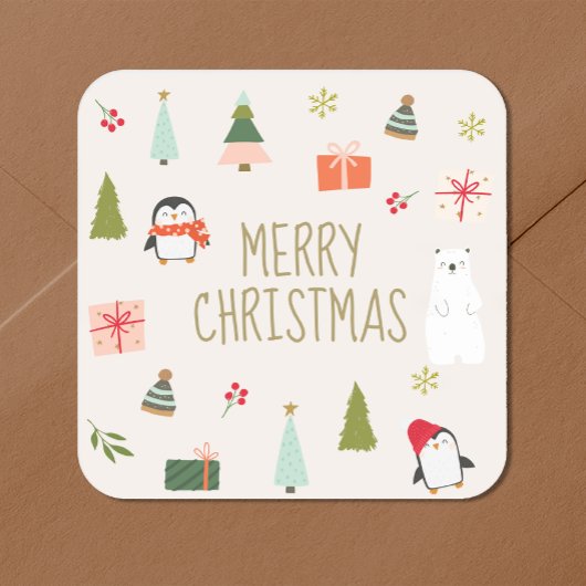 Sticker Carré Noël mignon
