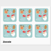 Sticker Carré Noël mignon avec Père Noël, Reindeer, pain d'épice (Feuille)