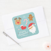 Sticker Carré Noël mignon avec Père Noël, Reindeer, pain d'épice (Enveloppe)