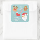 Sticker Carré Noël mignon avec Père Noël, Reindeer, pain d'épice (Sac)