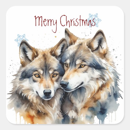 Sticker Carré Noël Mignonne aquarelle Loup Faune (Devant)
