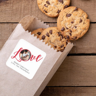 Sticker Carré Noël Moderne Photo Calligraphie Simple Cute