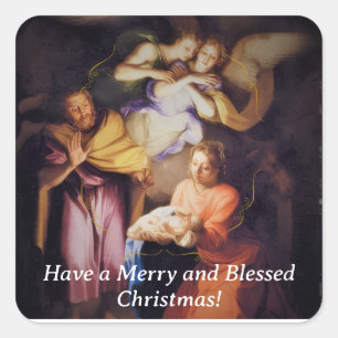 Sticker Carré Noël Nativité Vintage Personnalisable