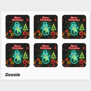 Sticker Carré Noël Neon Populaire Collection de vacances